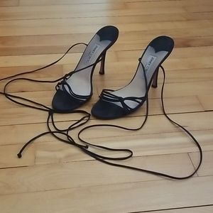 Jimmy Choo black leather high heeled sandals